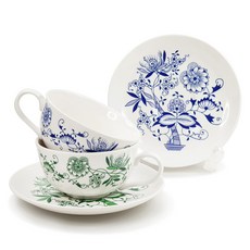 쯔비벨무스터 홍찻잔 2인조 세트, 블루, 그린, 1세트 주방용품/커피잔/찻잔 반품 최저가 31,010원