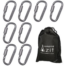 고강도 D형 두랄루민 락 카라비너 8p + 보관용 주머니 세트, 메탈 그레이, 1세트 스포츠/레저/캠핑전문관 반품 최저가 6,510원