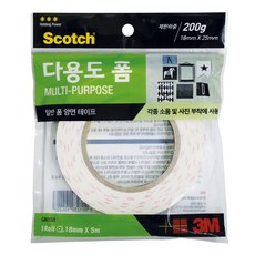 3M 스카치 다용도 폼 양면 테이프 18mm x 5m, 흰색, 1개 생활용품/생활잡화 반품 최저가 2,990원