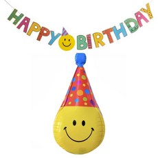 미미파티 꼬깔 스마일 풍선 생일 가랜드 세트, 옐로우, 1개 문구/오피스/파티/이벤트 반품 최저가 2,100원
