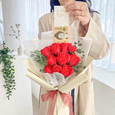 이플린 비누꽃 장미 돈 꽃다발 + 쇼핑백 + opp 비닐 용돈 봉투, 레드, 1개 홈인테리어/홈데코/디퓨저 반품 최저가 10,170원
