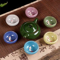 라무어 물고기 찻잔 세트, 1세트, 찻잔 6종 + 주전자, 혼합색상 주방용품/주전자/커피/티용품 반품 최저가 10,400원