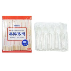 생활을그리다 대나무 젓가락 100p + 다회용 스푼 화이트 50p, 1세트 주방용품/일회용품/종이컵 반품 최저가 6,450원
