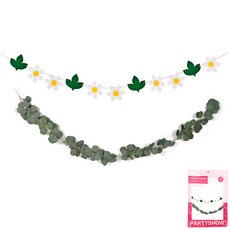 파티쇼 유칼립투스 나뭇잎 가랜드 원형잎 2m + 데이지 플라워 가랜드 세트, 혼합색상, 1세트 문구/오피스/파티/이벤트 반품 최저가 10,060원