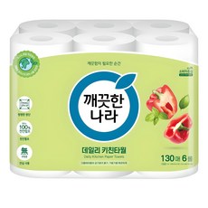 깨끗한나라 데일리 천연펄프 키친타월, 130매, 6개 주방용품/일회용품/종이컵 반품 최저가 5,360원