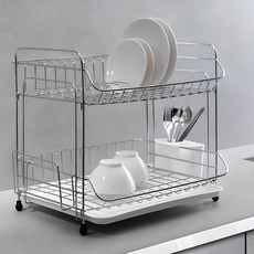 4BNK 연마제 없는 스텐 2단 식기건조대 C형, 실버 + 화이트, 1개 주방용품/주방수납/정리 반품 최저가 21,780원