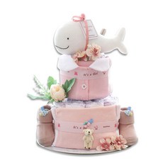 베이비베이커리 기저귀케익 귀욤흰고래 슈트케익 2단 돌세트, 화이트(흰고래), 핑크(바디슈트, 턱받이, 양말), 1개 생활용품/기저귀 반품 최저가 18,760원