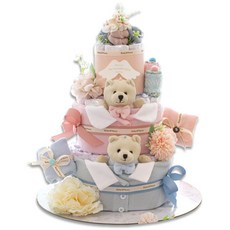 베이비베이커리 유아용 기저귀케익 트윈곰돌이 슈트케익 3단 돌 세트, 핑크 + 블루, 1개 생활용품/기저귀 반품 최저가 56,400원