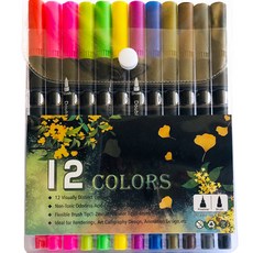 오션마리나 더블 헤드 수채화 마카펜 블랙, 12색, 1세트 문구/오피스/학용품/수업준비 반품 최저가 6,070원