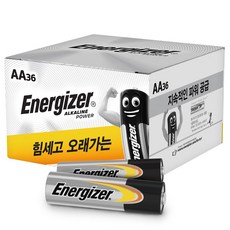 에너자이저 알카라인 대용량 종이팩 AA건전지, 36개입, 1개 홈인테리어/건전지/멀티탭 반품 최저가 20,880원