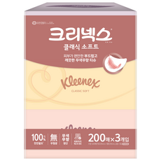 크리넥스 클래식 소프트 천연펄프 미용티슈 2겹, 200매, 3개 생활용품/화장지/물티슈 반품 최저가 4,970원
