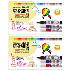 CROWN 유성매직, 12색, 2개 문구/오피스/필기류 반품 최저가 6,030원