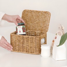 네이쳐리빙 데이지가든 뚜껑 라탄 바구니 S, 1개 홈인테리어/바구니/바스켓 반품 최저가 14,900원