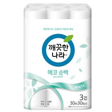 깨끗한나라 데코 에코순백 3겹 롤화장지, 30m, 30개입, 1개 생활용품/화장지/물티슈 반품 최저가 13,260원