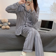 플로렐로 여성용 카라 체크 긴팔 파자마 잠옷 상하의 세트 패션의류/잡화/속옷/잠옷 반품 최저가 14,380원
