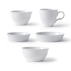 블랑 1인 홈 5p 세트, 플리츠, 공기 + 대접 + 찬기 소 + 찬기 대 + 머그 주방용품/그릇/홈세트 반품 최저가 34,040원