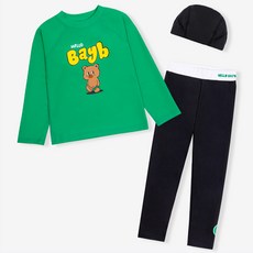 BAY B 아동용 카툰 베어 래쉬가드 상하의 + 수영모 세트 출산/유아동/유아동패션 반품 최저가 22,160원