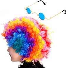 파티쇼 삐에로가발 소형 + 레트로 미니안경 세트, 무지개(가발), 금테 블루(안경), 1세트 문구/오피스/파티/이벤트 반품 최저가 5,440원