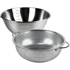 퀸센스 스텐 물빠짐바구니 펀칭볼 채반 양수 23cm + 계량 베이킹믹싱볼 24cm 세트 실버, 2종, 1세트 주방용품/주방조리도구 반품 최저가 10,080원