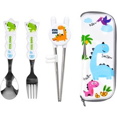 쿨디노 아동용 젓가락 수저포크 세트, 화이트(케이스), 스푼 + 포크 + 교정용젓가락 + 케이스, 1세트 출산/유아동/이유용품/유아식기 반품 최저가 9,420원