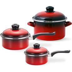 ELO 인덕션 쿡포트 법랑 냄비세트 3개, 레드, 편수 14cm + 편수 18cm + 깊은형 24cm, 1세트 주방용품/냄비/프라이팬 반품 최저가 57,340원