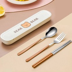 유아용 아기자기 곰 스푼 + 포크 + 젓가락 + 케이스 세트 MP252, 브라운, 1세트 출산/유아동/이유용품/유아식기 반품 최저가 6,290원