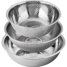 키친아트 스텐 믹싱볼 3종 세트, 타공볼 + 쌀함박 + 믹싱볼, 1세트 주방용품/주방조리도구 반품 최저가 10,100원