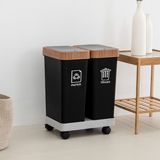 파리지앵 우디 분리수거함 20L 2P 세트, 블랙 홈인테리어/청소/세탁용품 반품 최저가 32,380원