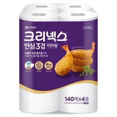크리넥스 안심 3겹 키친타올, 140매, 4개 생활용품/화장지/물티슈 반품 최저가 5,850원