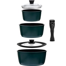 엔뚜마노 인덕션 멀티 냄비 18cm + 냄비 20cm + 냄비 24cm + 유리뚜껑 + 실리콘뚜껑 + 착붙 핸들 세트 6개, 딥그린(냄비), 냄비 3종 + 두껑 2종 + 착붙핸들, 1세트 주방용품/냄비/프라이팬 반품 최저가 55,760원