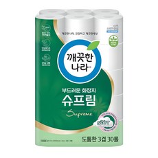 깨끗한나라 부드러운 슈프림 천연펄프 3겹 고급롤화장지, 27m, 30롤, 1개 생활용품/화장지/물티슈 반품 최저가 22,420원