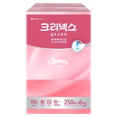 크리넥스 실크 소프트 천연펄프 미용티슈 2겹, 250매, 6개 생활용품/화장지/물티슈 반품 최저가 11,340원