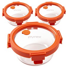 파이렉스 스팀 앤 올 글라스 원형 밀폐용기 Orange 400ml, 3개 주방용품/밀폐용기/반찬통 반품 최저가 17,740원