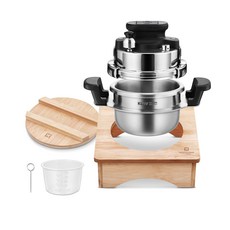 바겐슈타이거 통3중 스텐 IH 클라프 미니 압력솥 2인용 + 나무뚜껑 + 받침대 세트, 1.2L, 혼합색상, 1세트 주방용품/냄비/프라이팬 반품 최저가 77,240원