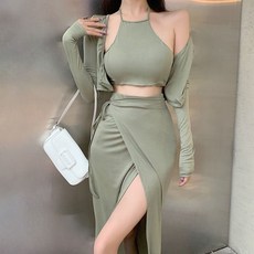 아이엠몽 여성용 다소니 긴소매 가디건 홀터 민소매 하이웨스트 롱 스커트 쓰리피스 패션의류/잡화/여성패션 반품 최저가 15,110원