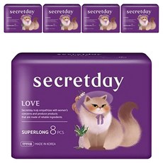 시크릿데이 러브 생리대 날개형, 8개입, 5개, 오버나이트 생활용품/일반생리대 반품 최저가 6,810원