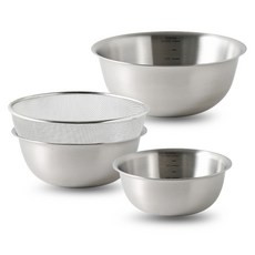 모다키친 계량눈금 스텐 믹싱볼 3종 + 채반 세트, 믹싱볼 19cm + 22cm + 24cm + 채반 22cm, 1세트 주방용품/주방조리도구 반품 최저가 18,410원