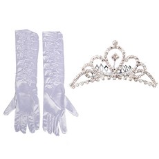 파티쇼 파티롱장갑 주름 45cm + 큐빅 티아라왕관A 중 + 대, 화이트, 실버, 1세트 문구/오피스/파티/이벤트 반품 최저가 6,950원
