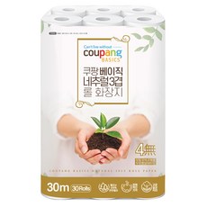 쿠팡베이직 네추럴 3겹 천연펄프 롤화장지 30m, 30개입, 1개 생활용품/화장지/물티슈 반품 최저가 10,700원