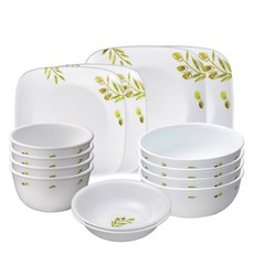 코렐 올리브 가든 사각 4인 한식기 세트 14p, 화이트, 한국형밥공기 4p + 국대접 4p + 앞접시 2p + 사각접시 소 2p + 중 2p, 1세트 주방용품/그릇/홈세트 반품 최저가 92,320원