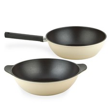 퀸센스 샌드 후라이팬 세트 2개, 베이지, 궁중팬 28cm + 파티웍 28cm, 1세트 주방용품/냄비/프라이팬 반품 최저가 29,900원