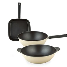 퀸센스 샌드 프라이팬 세트 3개, 베이지, 사각팬 27cm + 궁중팬 28cm + 파티웍 28cm, 1세트 주방용품/냄비/프라이팬 반품 최저가 44,320원