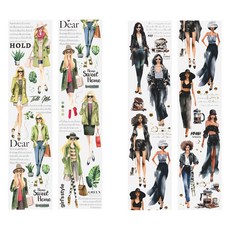 올리브파티 패션매거진 소녀 인물 빈티지 감성 롤스티커 디자인 마테 스티커 2종 세트, 1세트, 그린 + 블랙 문구/오피스/데코/포장용품 반품 최저가 8,800원