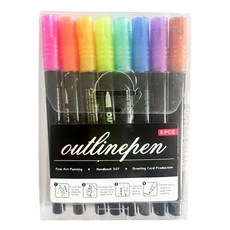 코히모 아웃라인 메탈릭 윤곽 펄 컬러 마카펜 글리터 반짝이펜 4W078, 8색 문구/오피스/필기류 반품 최저가 5,080원