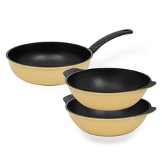인터쿡 다이아 후라이팬 세트 3개, 옐로우, 궁중팬 28cm(1P) + 파티웍 28cm(2P), 1세트 주방용품/냄비/프라이팬 반품 최저가 29,520원