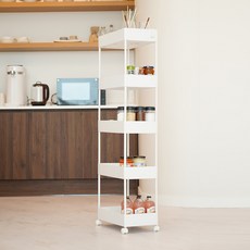 가쯔 이동식 트롤리 틈새 수납장 5단, 화이트 홈인테리어/가구 반품 최저가 15,320원