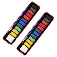 미술 수채화 고체 물감 + 붓 + 파레트 세트 2p, 12색 문구/오피스/미술/화방용품 반품 최저가 6,110원