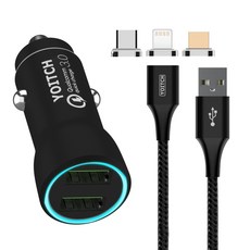 요이치 엘빈2세대 듀얼 퀵차지3.0 차량용충전기 + 커넥터 3종 + 자석 케이블 1m, YC-2PCU550, 블랙 자동차용품/차량용 전자기기 반품 최저가 5,340원