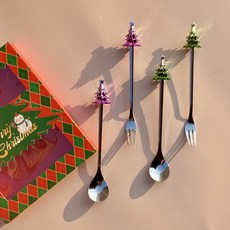 쿠리풀 크리스마스 티스푼 + 포크 세트 실버트리, 1세트, 티스푼 2p + 티포크 2p 주방용품/티용품 반품 최저가 13,800원