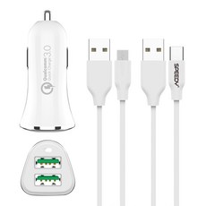 바나다 퀄컴 3.0 고속 듀얼 타입 C핀 차량용 충전기 SPE-R442UCQ30A + 스피디 고속 충전 마이크로 5핀 케이블 2m, 화이트 자동차용품/차량용 전자기기 반품 최저가 6,580원